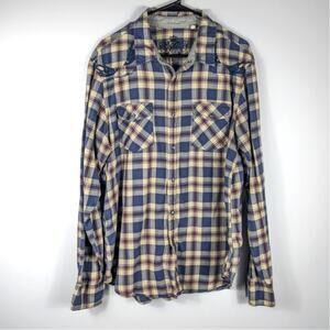 Guess L Multicolor Plaid Button Up Shirt Mens Long Sleeve Cotton Casual Y2K